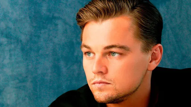 Leonardo Dicaprio pelakon kacak menutup pukulan muka dan latar belakang biru HD kertas dinding