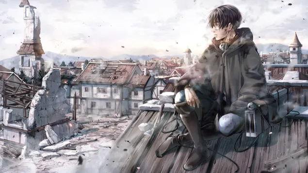 Levi Ackerman posing on the roof 4K wallpaper