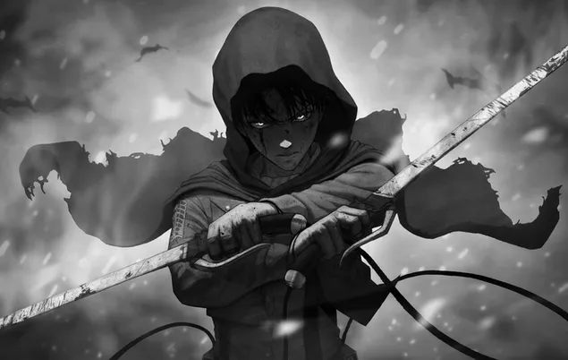 Levi Ackerman storm woedend na die slagveld HD muurpapier
