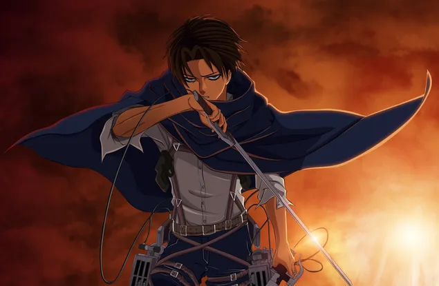 Levi Ackerman sword pose 2K wallpaper