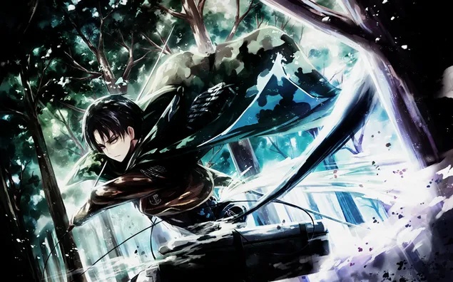 Levi performing his fighting skills in forest HD wallpaper download