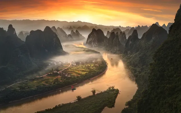 Li-floden i Kina nær landsbyen Xingping download
