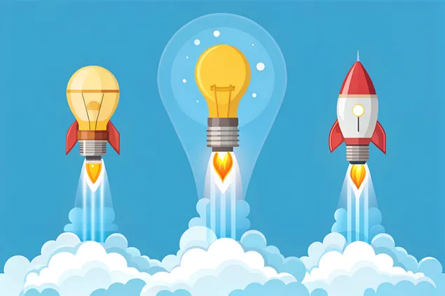 Llamba e dritës që kthehet në një raketë, ide për fluturim 4K sfond