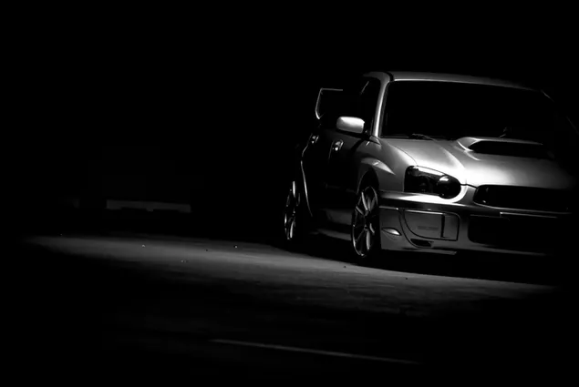 Light gray Subaru in dark field 4K wallpaper