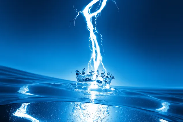 Lightning blue water strike 2K wallpaper download
