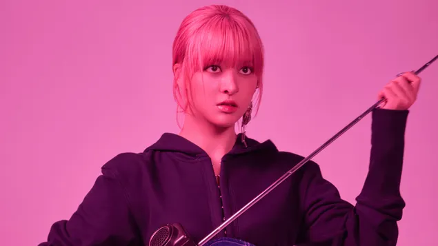 Lily degli NMIXX (Kpop Band) in Love Me Like This MV Shoot (Album