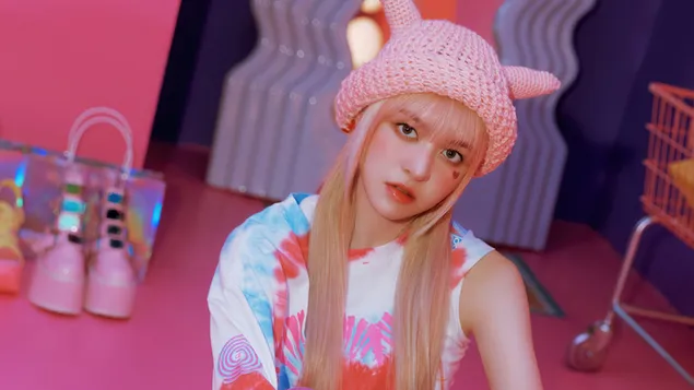 lily van nmixx (kpop band) - young, dumb, stupid mv shoot aflaai