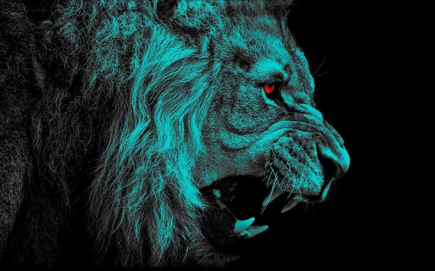Singa mengaum dengan latar belakang gelap, artistik 2K wallpaper
