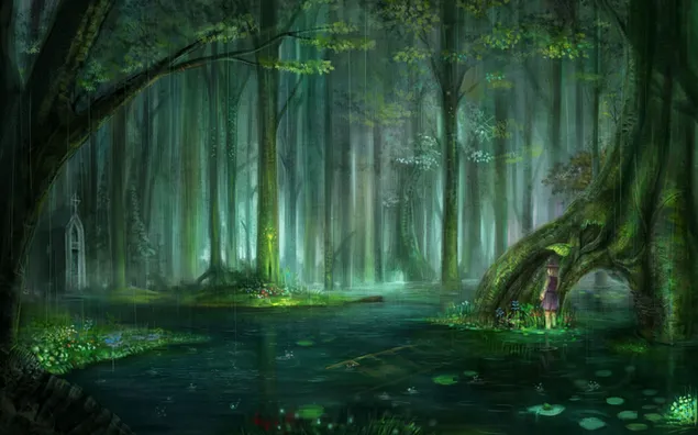 Hình nền Cô bé trong rừng ngập nước 2K