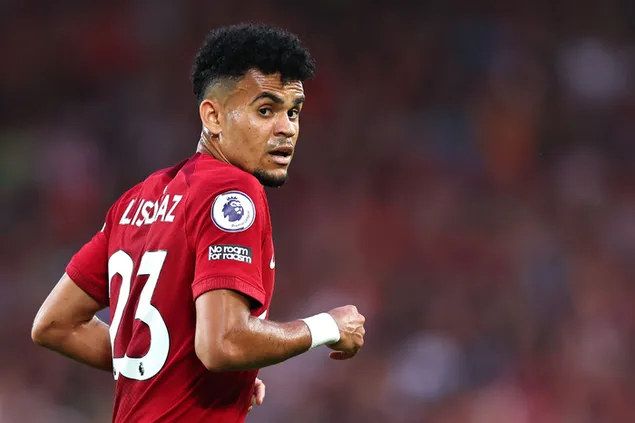 Posa lateral del jugador de futbol del Liverpool FC Luis Díaz 2K fons de pantalla