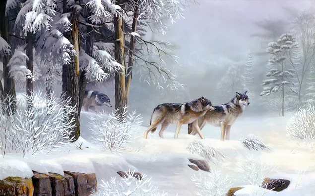 Lobos en un bosque nevado