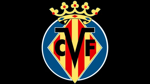 Logo des Fußballvereins Villarreal, einer der spanischen La Liga-Mannschaften, auf schwarzem Hintergrund
