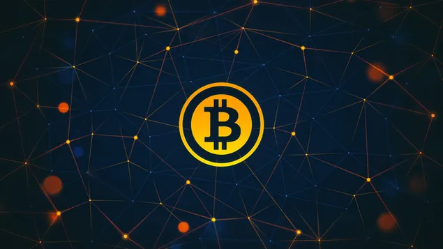 Logo van virtuele valuta bitcoin-logo in verlichte vormen 4K achtergrond