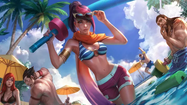 (LOL) League of Legends : Pool Party Fiora 4K тапет