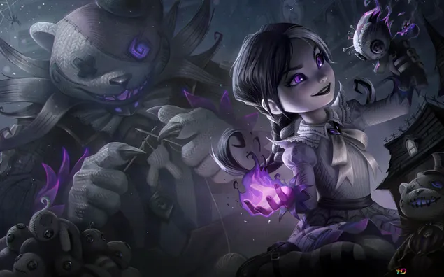 Páipéar balla LOL súl corcra cailín anime Annie agus ollphéist4K