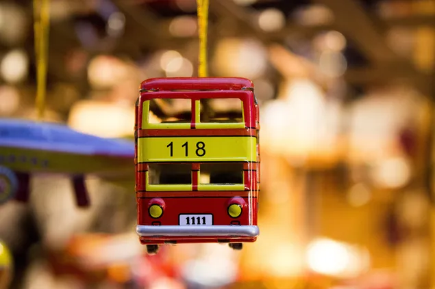 Londen dubbeldekker bus miniatuur souvenir 4K achtergrond
