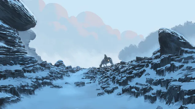 Páipéar balla Taistealaí Aonair i Sléibhte Sneachta4K