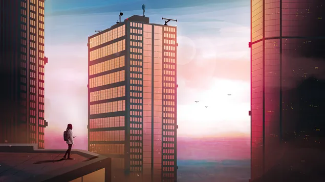 fille seule sur le toit du batiment telechargement