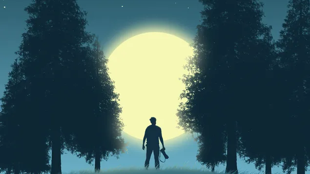 Lonely Guy deen däischter Moundnuecht op seng Kamera erfaasst 4K Tapeten