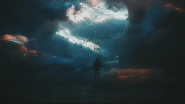 בחור קפוצ'ון בודד ועננים כהים 4K טפט