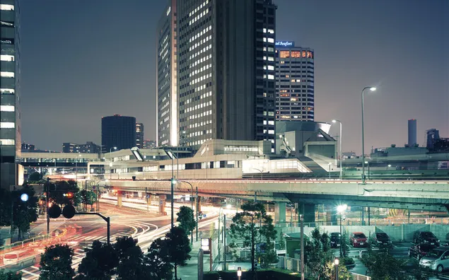 Long exposure of traffic on tokyo streets HD wallpaper