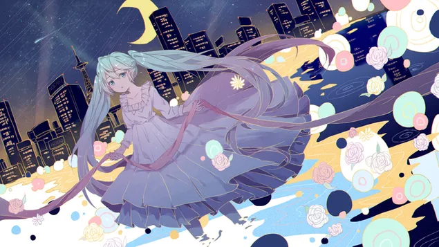 هاتسونه میکو با موهای بلند از vocaloid کاغذدیواری  4K