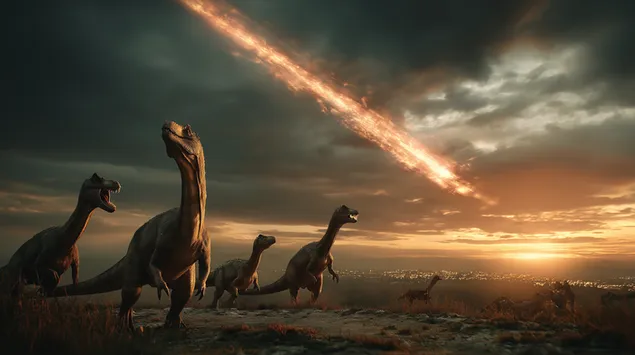 dinosauri s dlouhym krkem byli svedky meteoritu uprostred soumraku stahnout