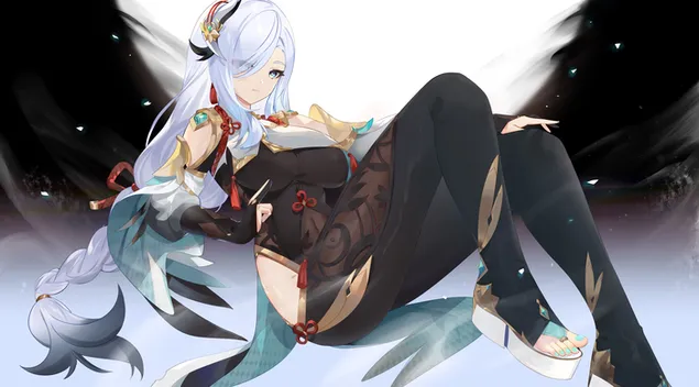 เซินเหอ อนิเมะสาวผมยาวสีขาวตาสีฟ้า 2K วอลเปเปอร์