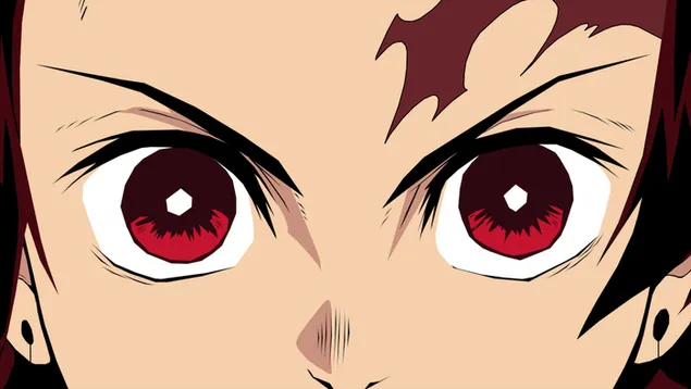 Los ojos rojos y la cicatriz de Tanjiro. descargar