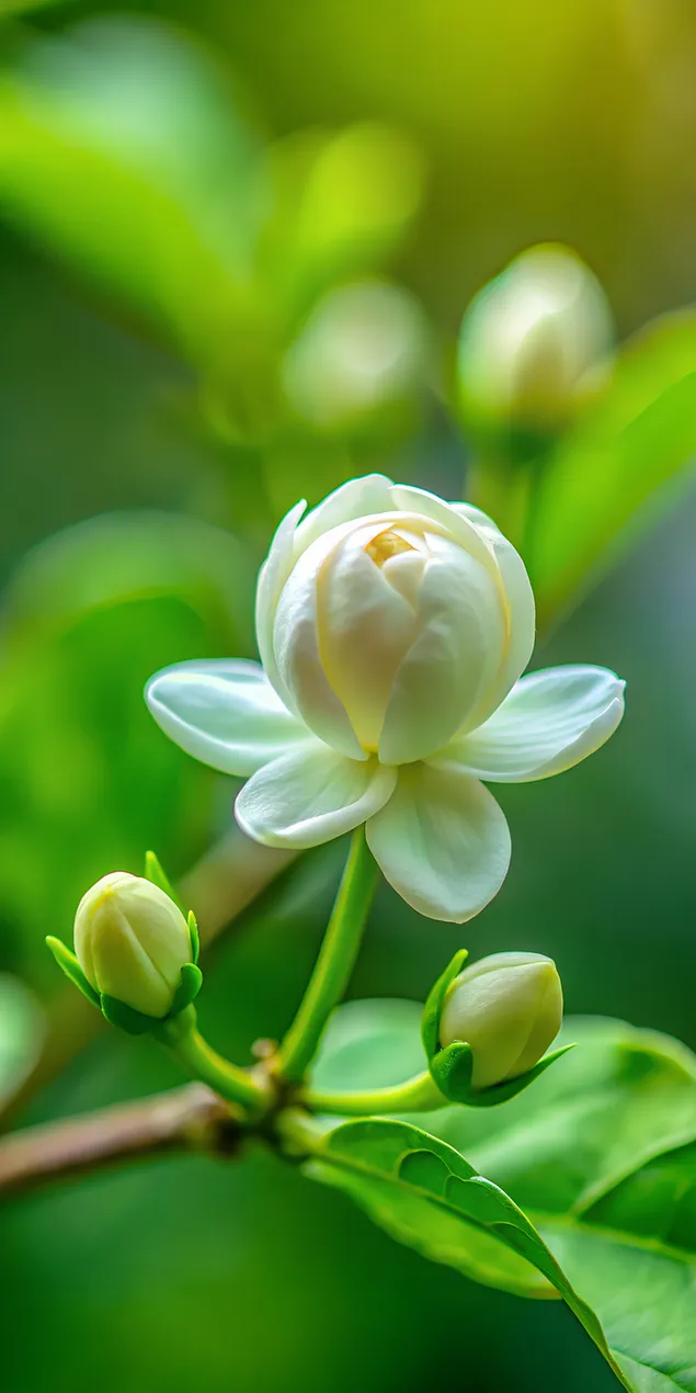 Gubitak rascvjetanog bijelog cvijeta jasmina i pupoljaka – delikatna cvjetna makro snimka sa svježim laticama, prirodnom teksturom 2K pozadina