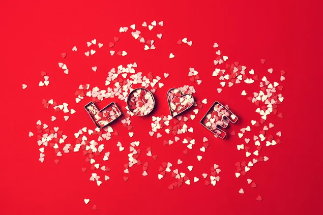 Kærlighed og små hjerter med rød baggrund 4K tapet