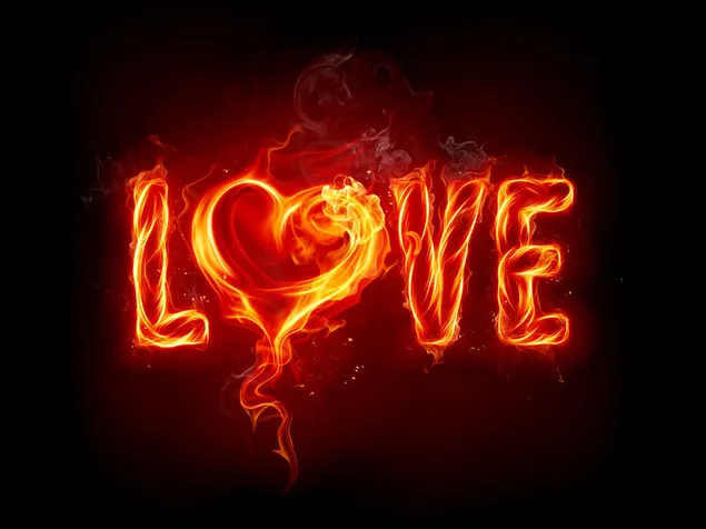 Love lettering with fire effect on black background download