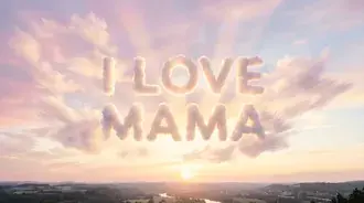 zapad slunce na obloze s textem love mama stahnout
