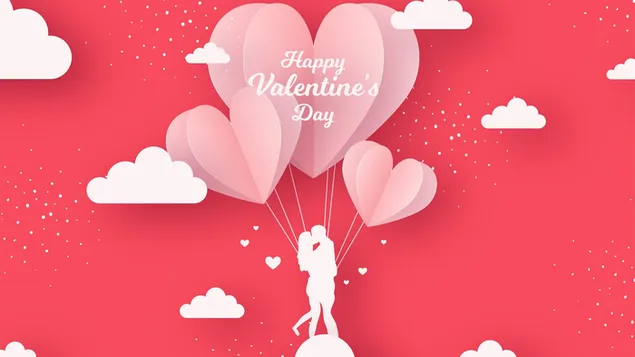 하늘 구름과 그 위의 마음에 해피 발렌타인 데이 글자를 사랑하십시오 HD 배경화면