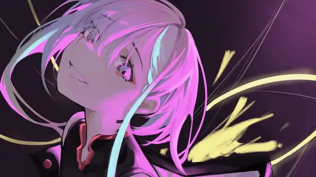 Arti Lucy (Aoi Yuki) nga Cyberpunk: Edgerunners netflix serial anime 4K sfond