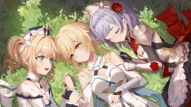 루미네와 친구들이 바닥에 누워 | 간신 임팩트 2K 배경화면