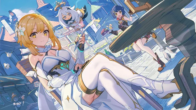 Lumine | umgås med vänner (Ganshin Impact) HD bakgrund