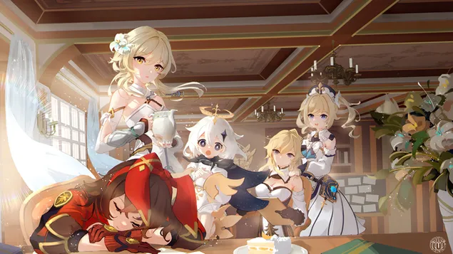 Шпалери Lumine & Paimon with Barbara & Jean - Genshin Impact (аніме-відеогра) 4K