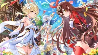 Lumine with friends enjoying festival celebration | Genshin Impact  2K wallpaper