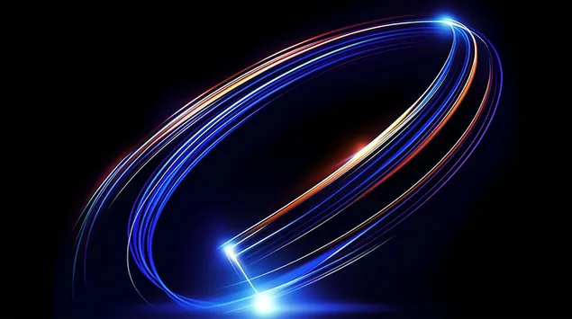 Lysande cirkulär väg av neonljusvågor i levande blå och röda nyanser 8K bakgrund