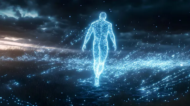 figura e ndritshme ne nje atmosfere mistike te mbremjes shkarkim