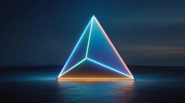 lysande geometrisk pyramid med neonkanter pa betongyta ladda ner