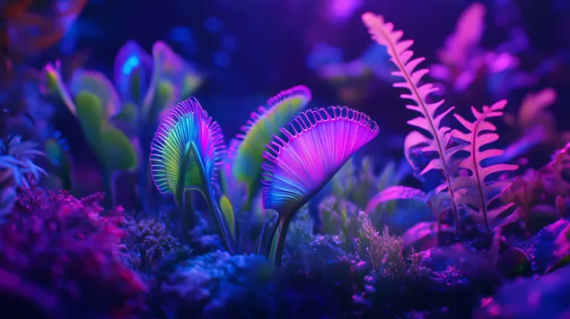 Świecąca muchołówka Venus z neonowymi akcentami 8K tapeta