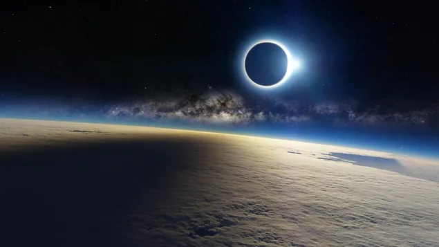 Преземете Затемнување на Месечината и сјајност создадени од протекување на светлата во вселената