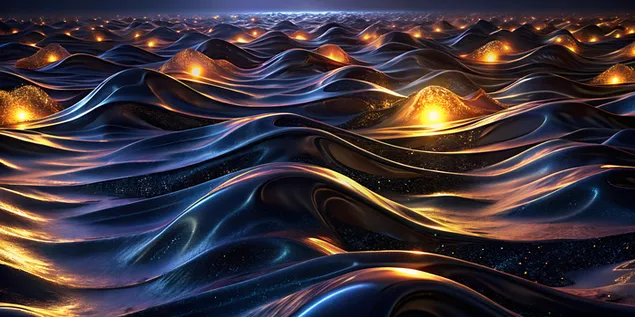 부드러운 다크 뎁스를 지닌 고급스러운 블랙 골든 샤이니 웨이브 4K 배경화면