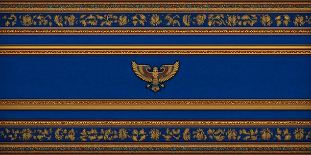 lussuosa decorazione murale egiziana con motivo centrale di falco scarica