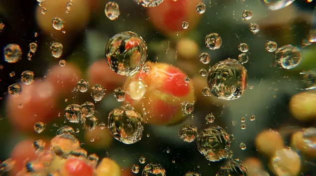 Tapeta Makro detailný záber kvapiek vody na čerstvom ovocí 8K