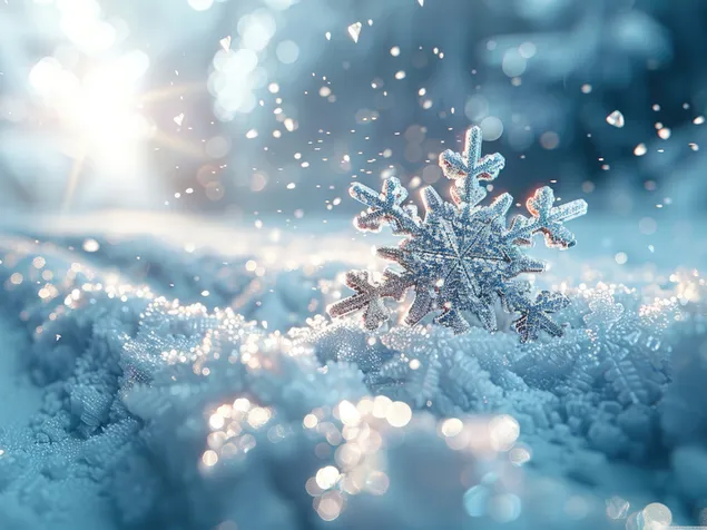 겨울의 눈송이가 보이는 들판의 눈 매크로 샷 4K 배경화면