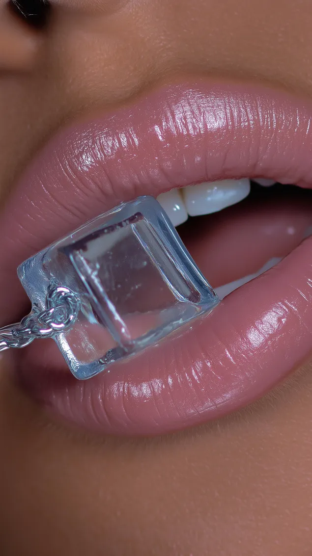 makrobillede af blanke, fyldige laeber, der holder et gennemsigtigt kubeobjekt download