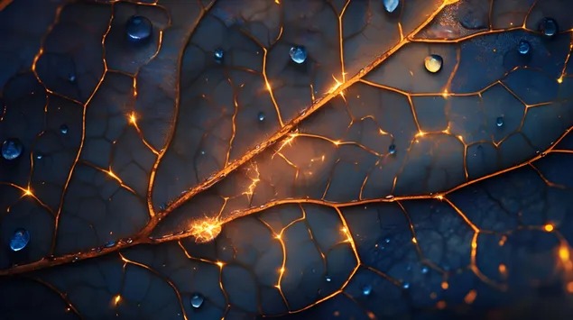 makro-aansig van verligte blaarare en waterdruppels aflaai